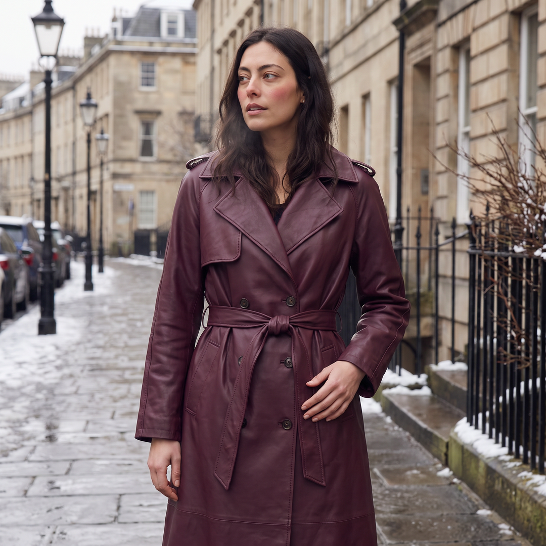 Elspeth | Women's Belted Faux Leather Midi Trench Coat