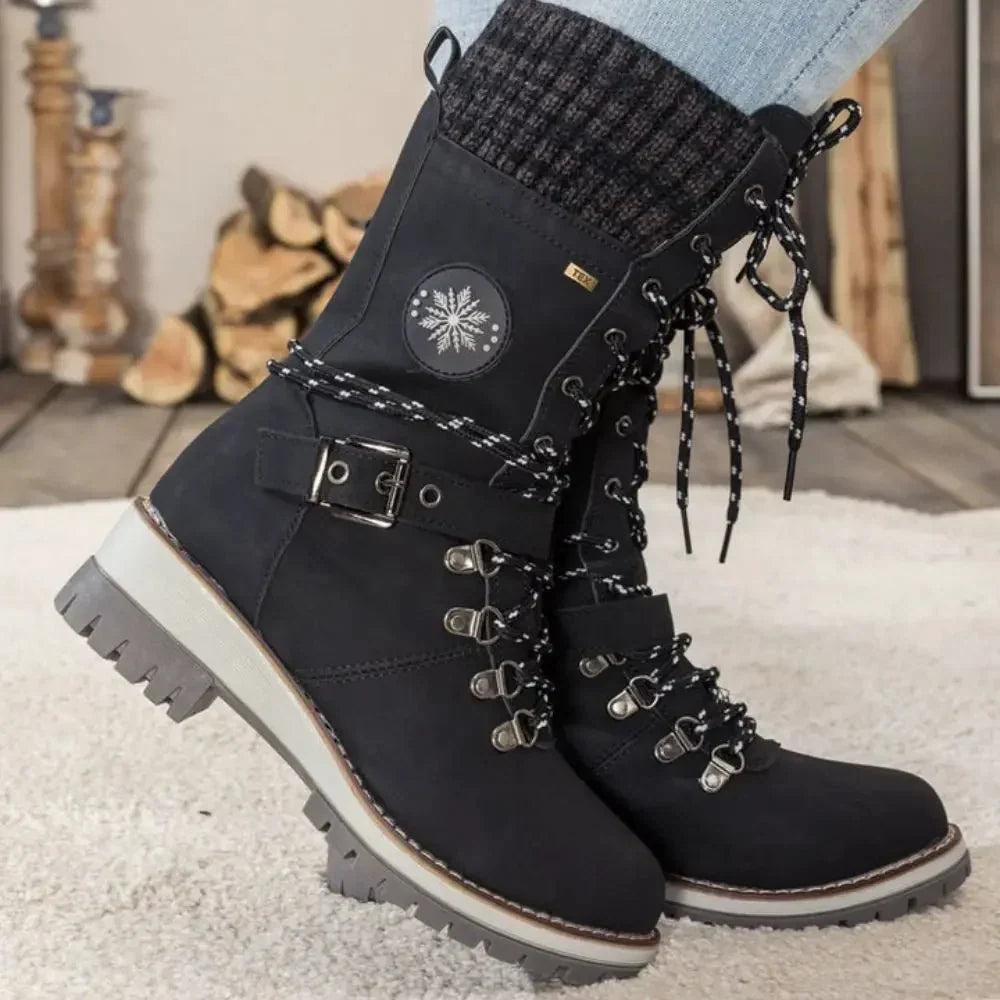 Brinley | Insulated Lace Up Winter Boots with Knit Cuff and Buckle Detail