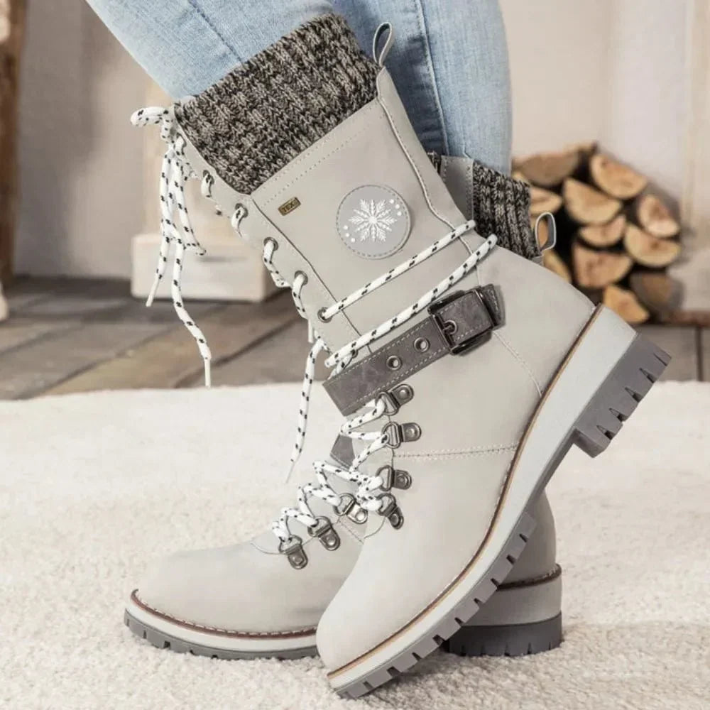 Brinley | Insulated Lace Up Winter Boots with Knit Cuff and Buckle Detail
