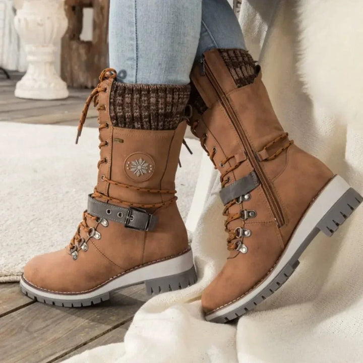 Brinley | Insulated Lace Up Winter Boots with Knit Cuff and Buckle Detail