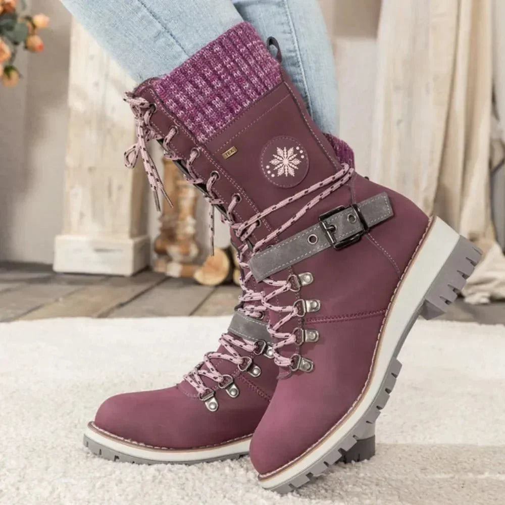 Brinley | Insulated Lace Up Winter Boots with Knit Cuff and Buckle Detail