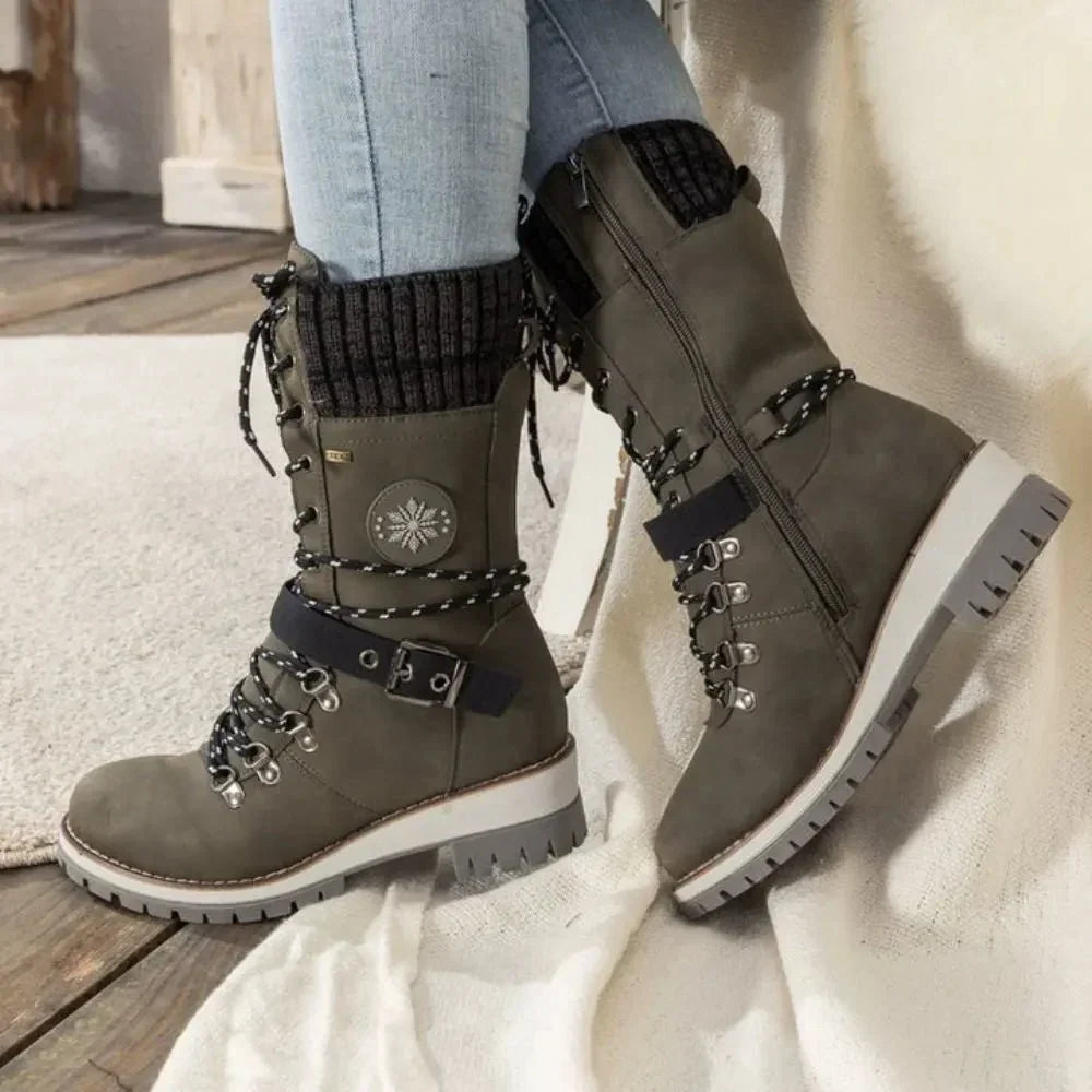Brinley | Insulated Lace Up Winter Boots with Knit Cuff and Buckle Detail