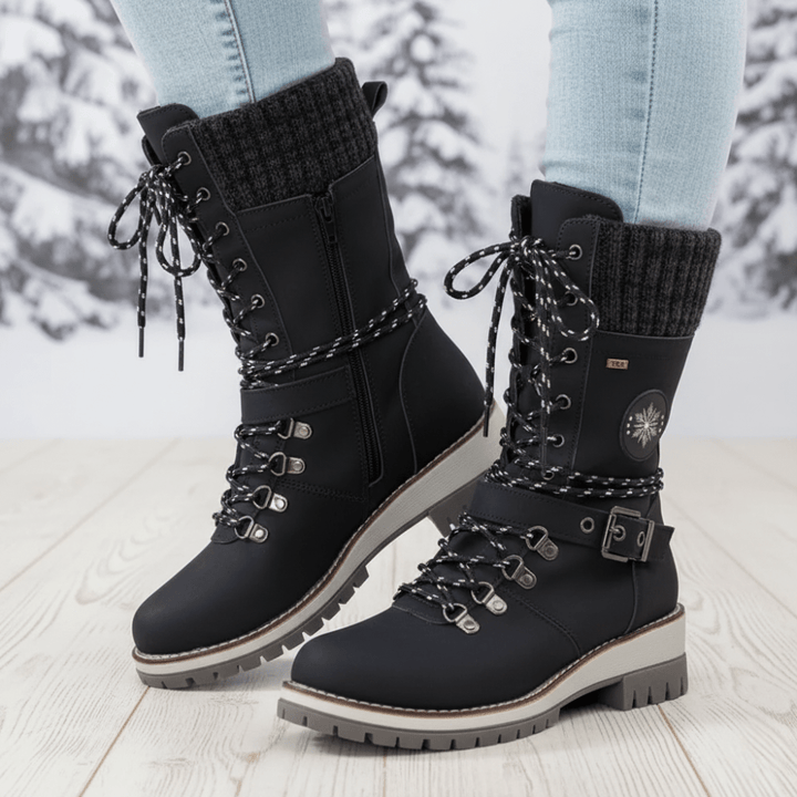 Brinley | Insulated Lace Up Winter Boots with Knit Cuff and Buckle Detail