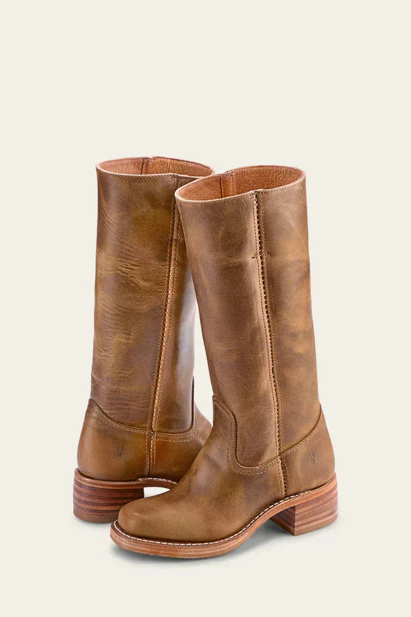 June | Women's Mid Calf Block Heel Boots with Closed Toe