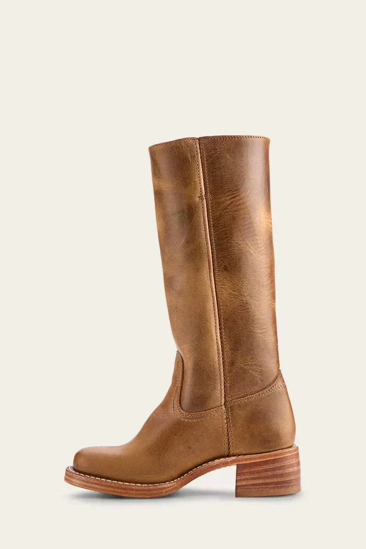 June | Women's Mid Calf Block Heel Boots with Closed Toe