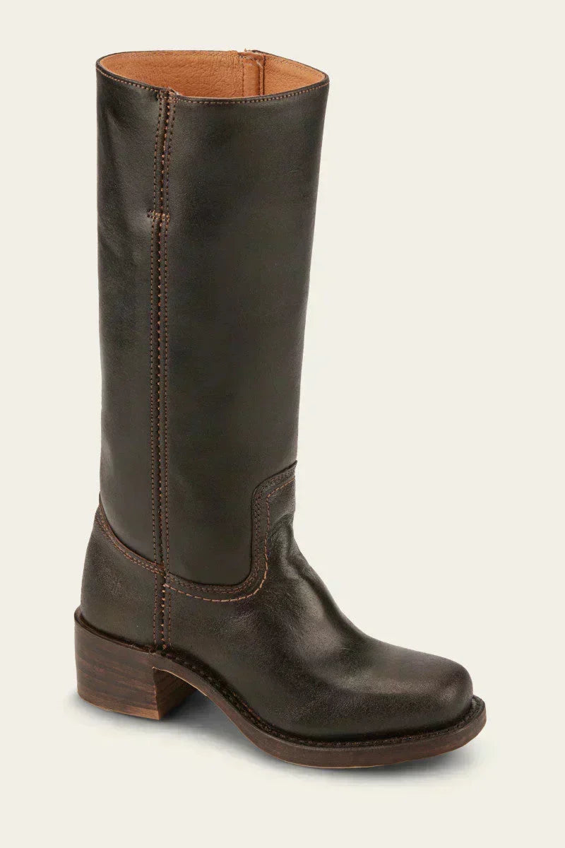 June | Women's Mid Calf Block Heel Boots with Closed Toe
