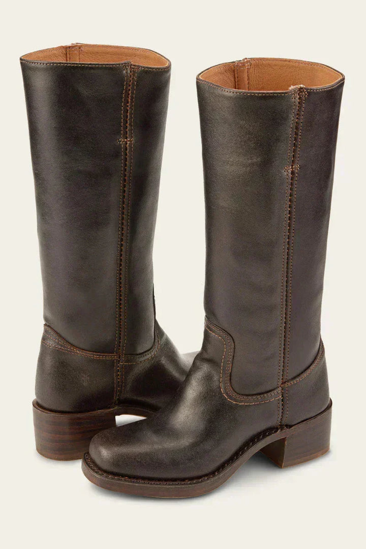 June | Women's Mid Calf Block Heel Boots with Closed Toe