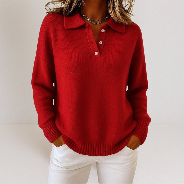 Tamsin | Women's Knit Autumn Sweater with Polo Collar
