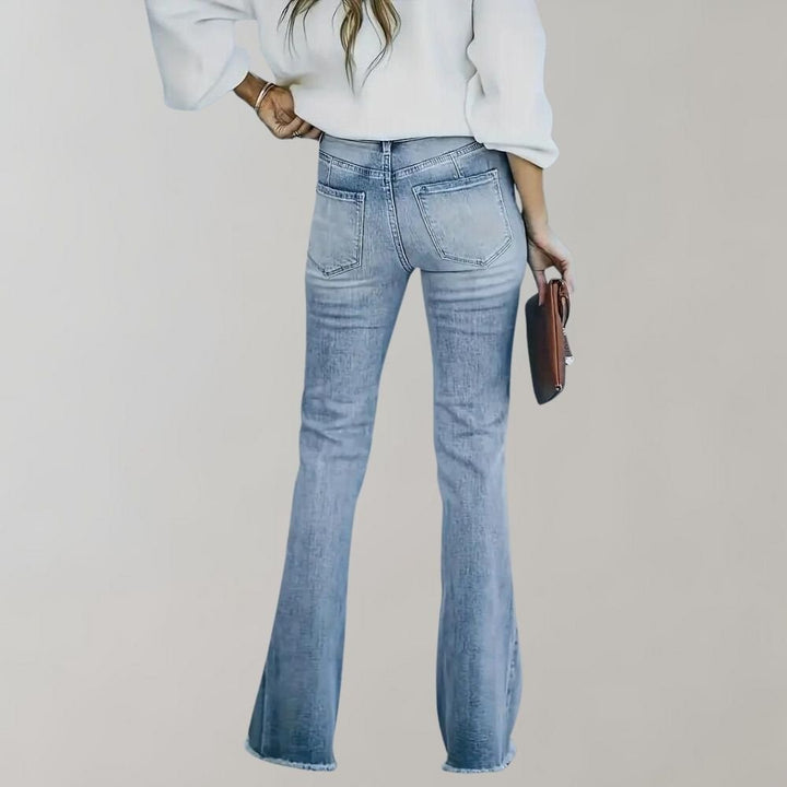 Isadora | Retro High Waist Slim Flared Jeans in Light Wash Stretch Denim