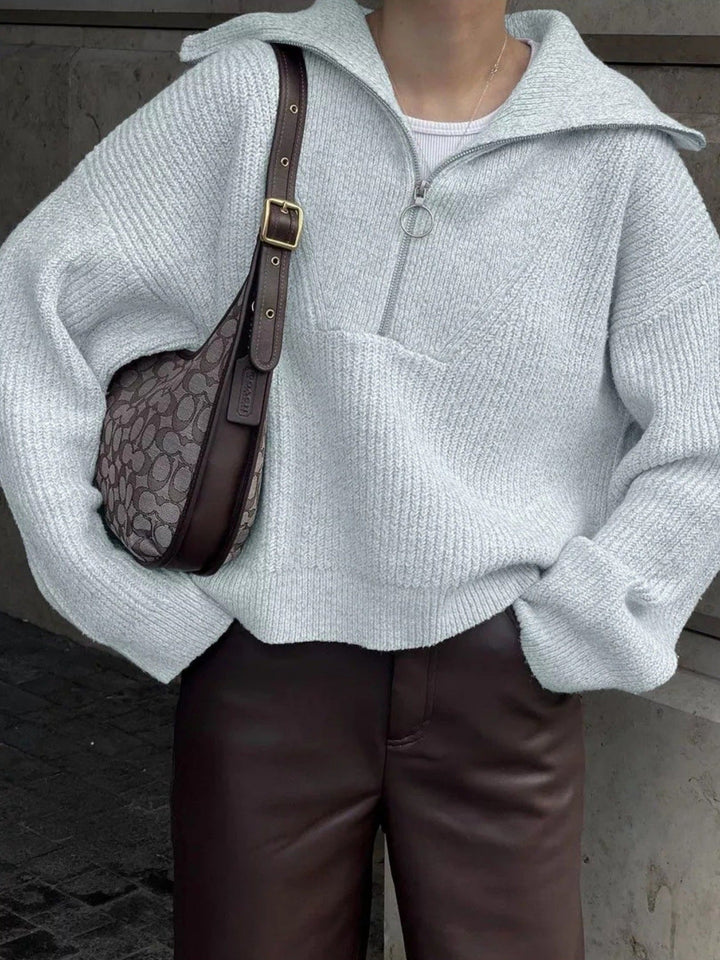 Mercy | Women's Oversized Half Zip Knit Sweater with Wide Collar