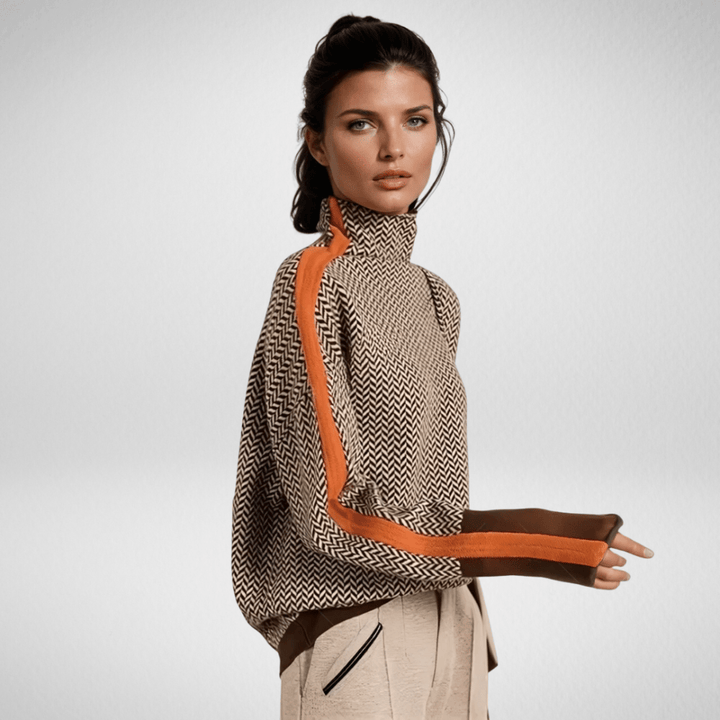 Jolene | Women's Contrast Stripe Autumn Roll-Neck Jumper