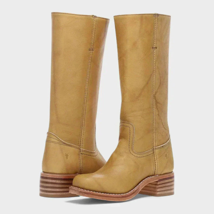 Charlotte | Classic Leather Knee-High Boots with Block Heel