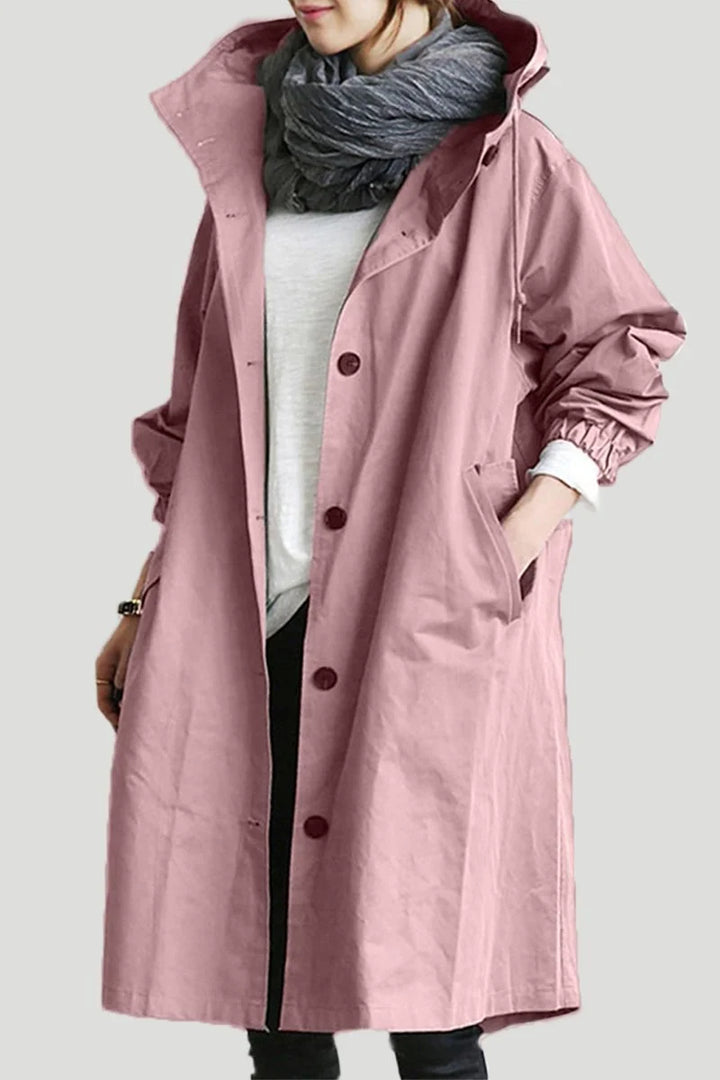 Alayna | Women's Hooded Long Trench Coat with Drawstring High Collar