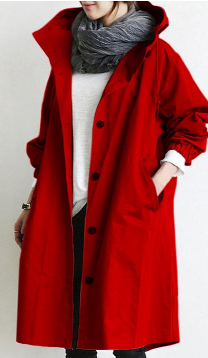 Alayna | Women's Hooded Long Trench Coat with Drawstring High Collar