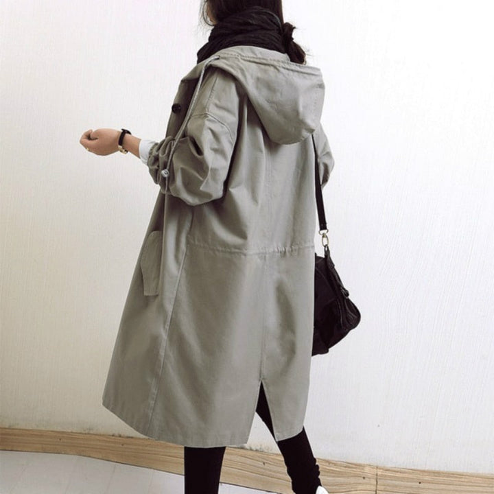 Alayna | Women's Hooded Long Trench Coat with Drawstring High Collar