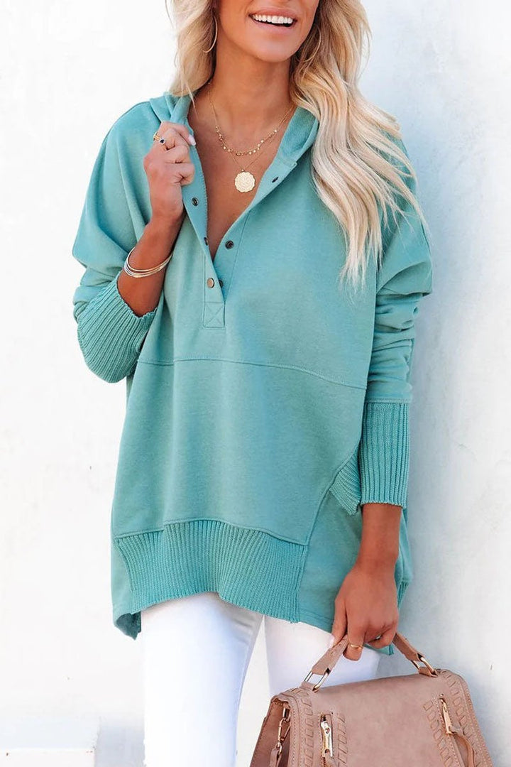 Effie | Oversized Hoodie with Snap Placket and Ribbed Sleeves