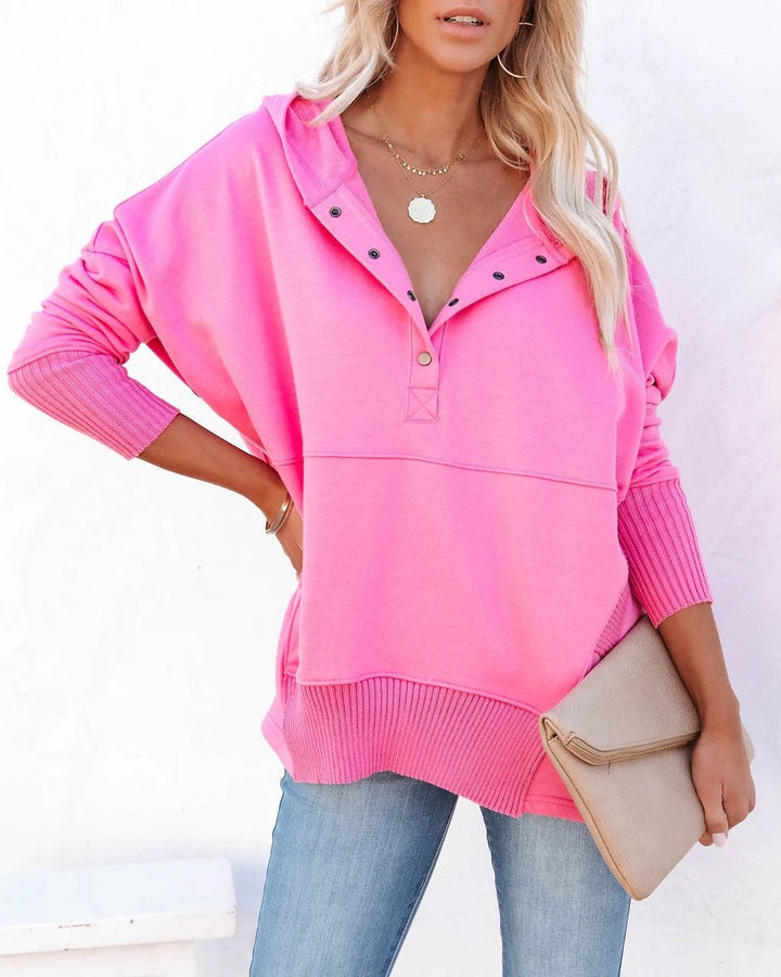Effie | Oversized Hoodie with Snap Placket and Ribbed Sleeves