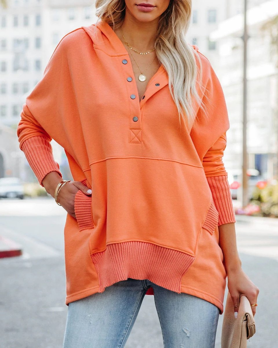 Effie | Oversized Hoodie with Snap Placket and Ribbed Sleeves