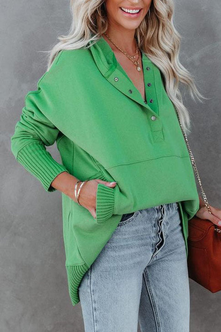 Effie | Oversized Hoodie with Snap Placket and Ribbed Sleeves