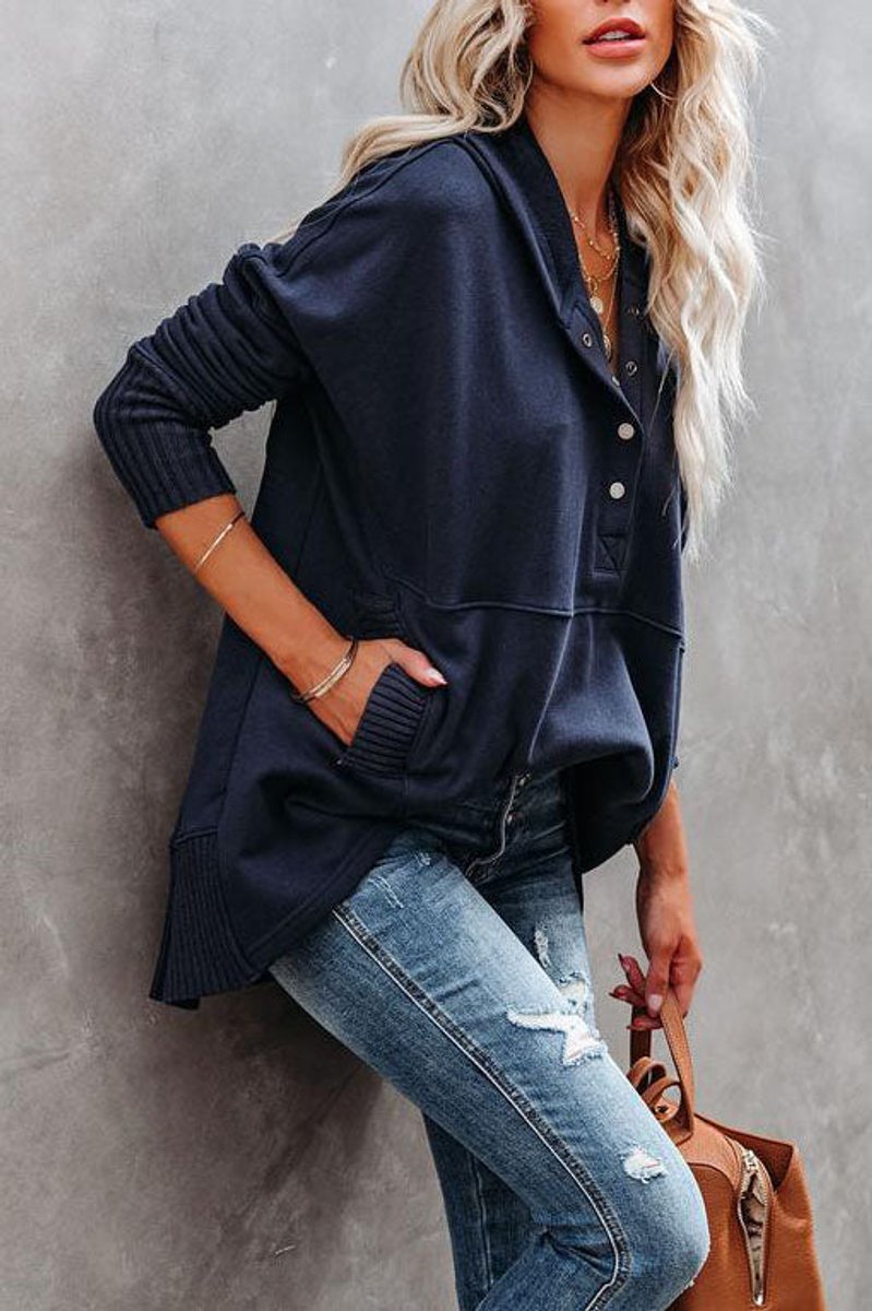 Effie | Oversized Hoodie with Snap Placket and Ribbed Sleeves