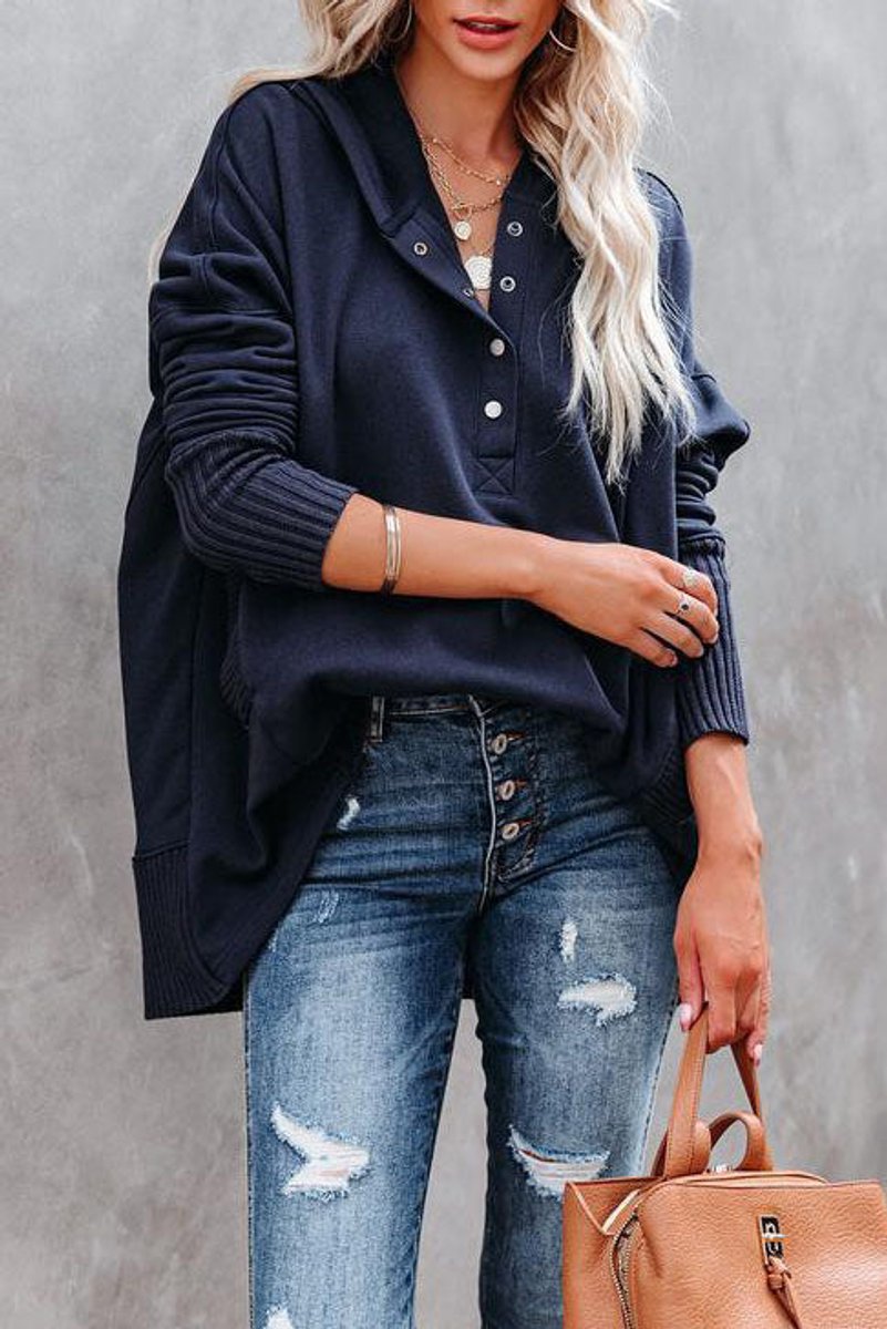 Effie | Oversized Hoodie with Snap Placket and Ribbed Sleeves