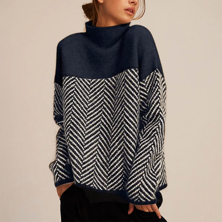 Seren | Oversized Knit Sweater with Herringbone Pattern and Roll Neck