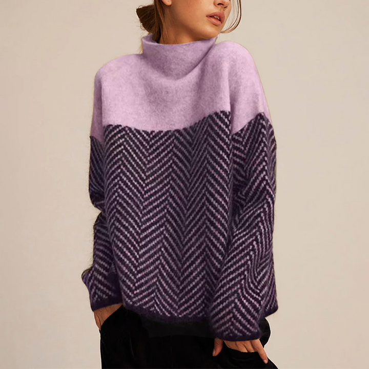 Seren | Oversized Knit Sweater with Herringbone Pattern and Roll Neck