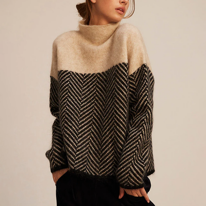 Seren | Oversized Knit Sweater with Herringbone Pattern and Roll Neck