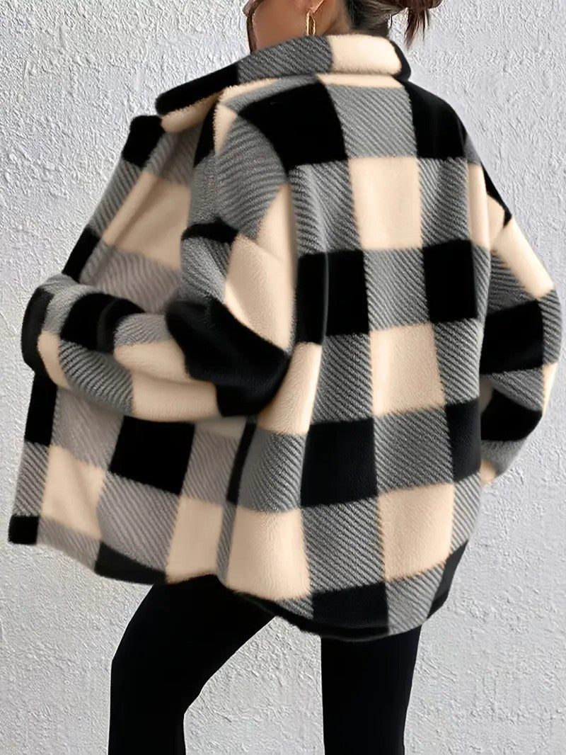 Kenzie | Plush Check Shacket with Gold Button Closure