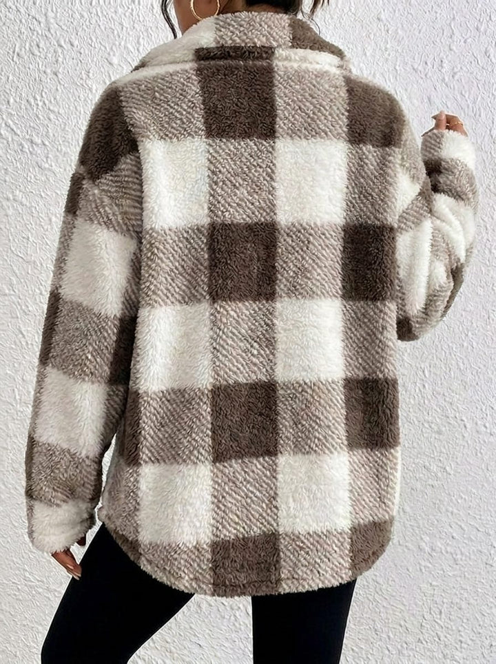 Kenzie | Plush Check Shacket with Gold Button Closure