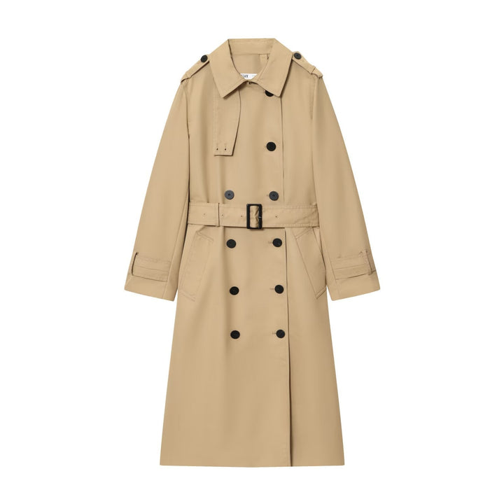 Valery | Polished Double Breasted Long Trench Coat with Belted Waist
