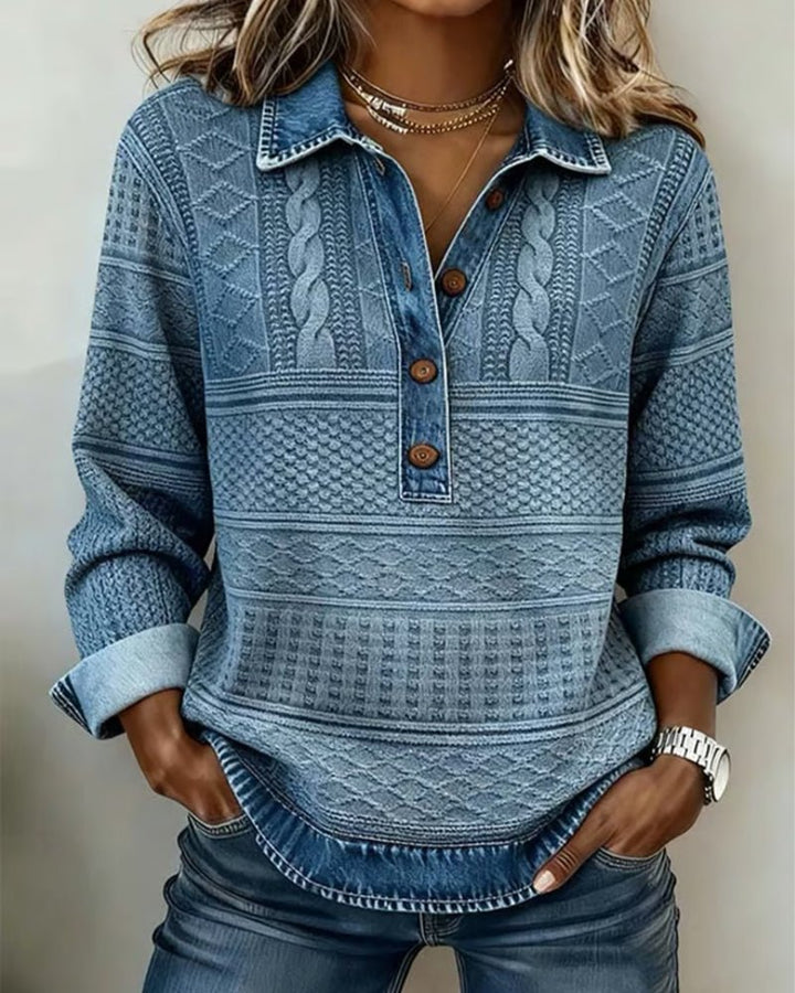 Sandra | Relaxed Cable Knit Sweater with Denim Collar