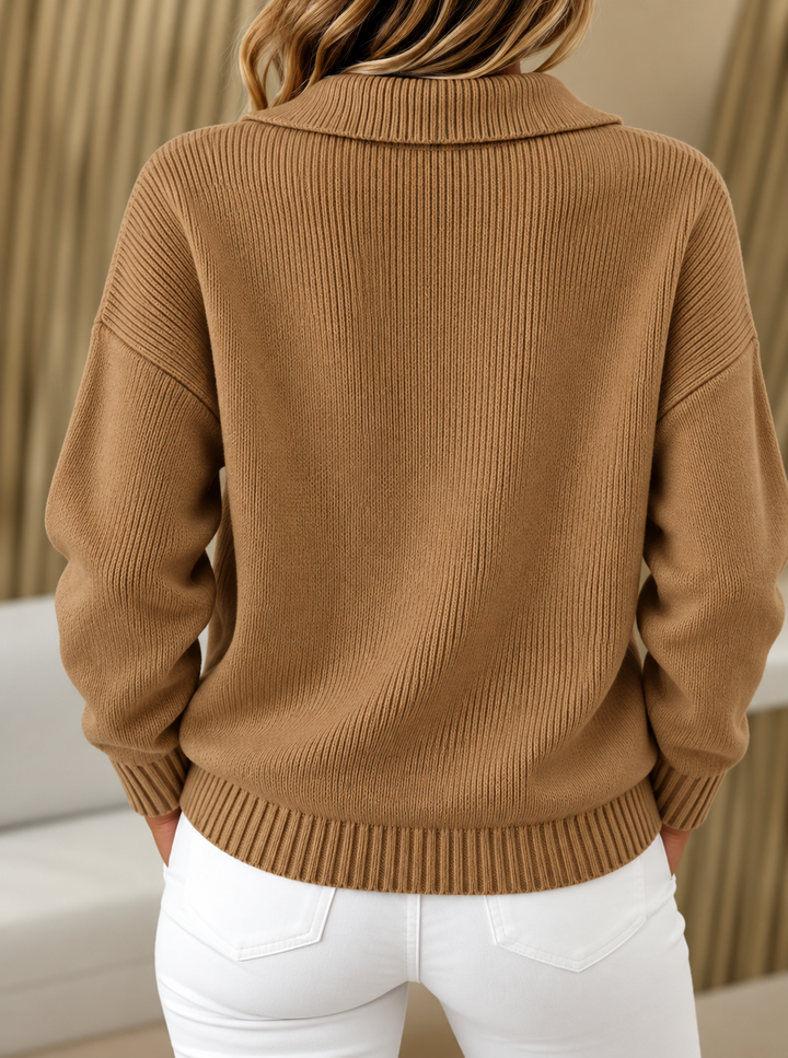 Nellie | Relaxed Cashmere Polo Collar Jumper with Button Neckline