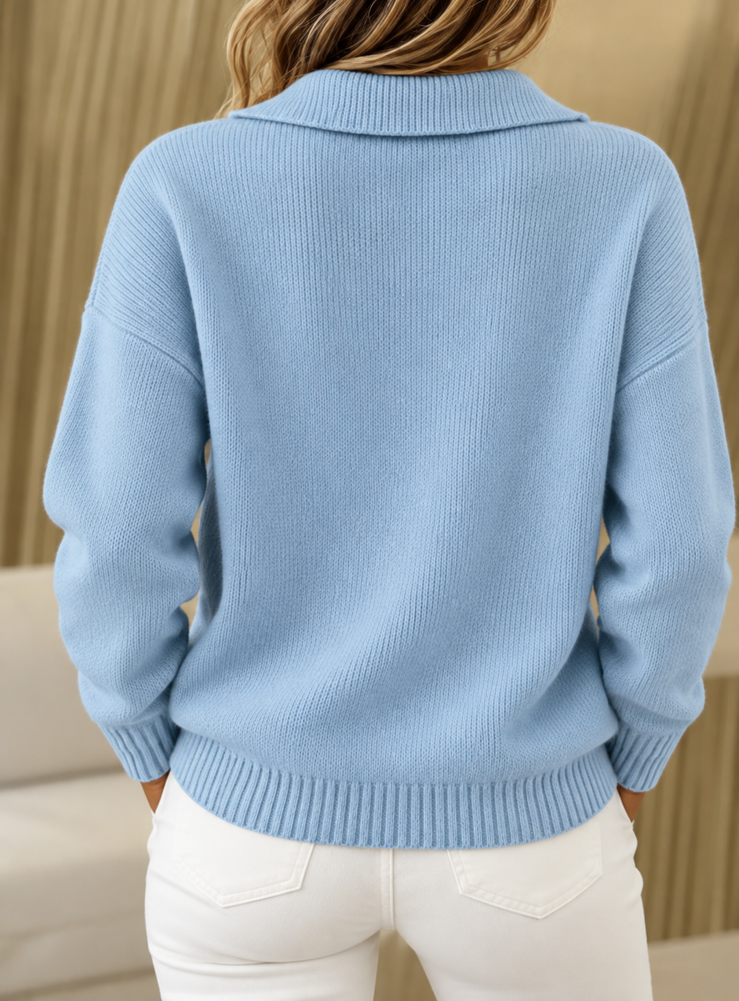 Nellie | Relaxed Cashmere Polo Collar Jumper with Button Neckline