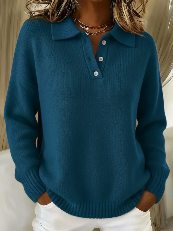 Nellie | Relaxed Cashmere Polo Collar Jumper with Button Neckline