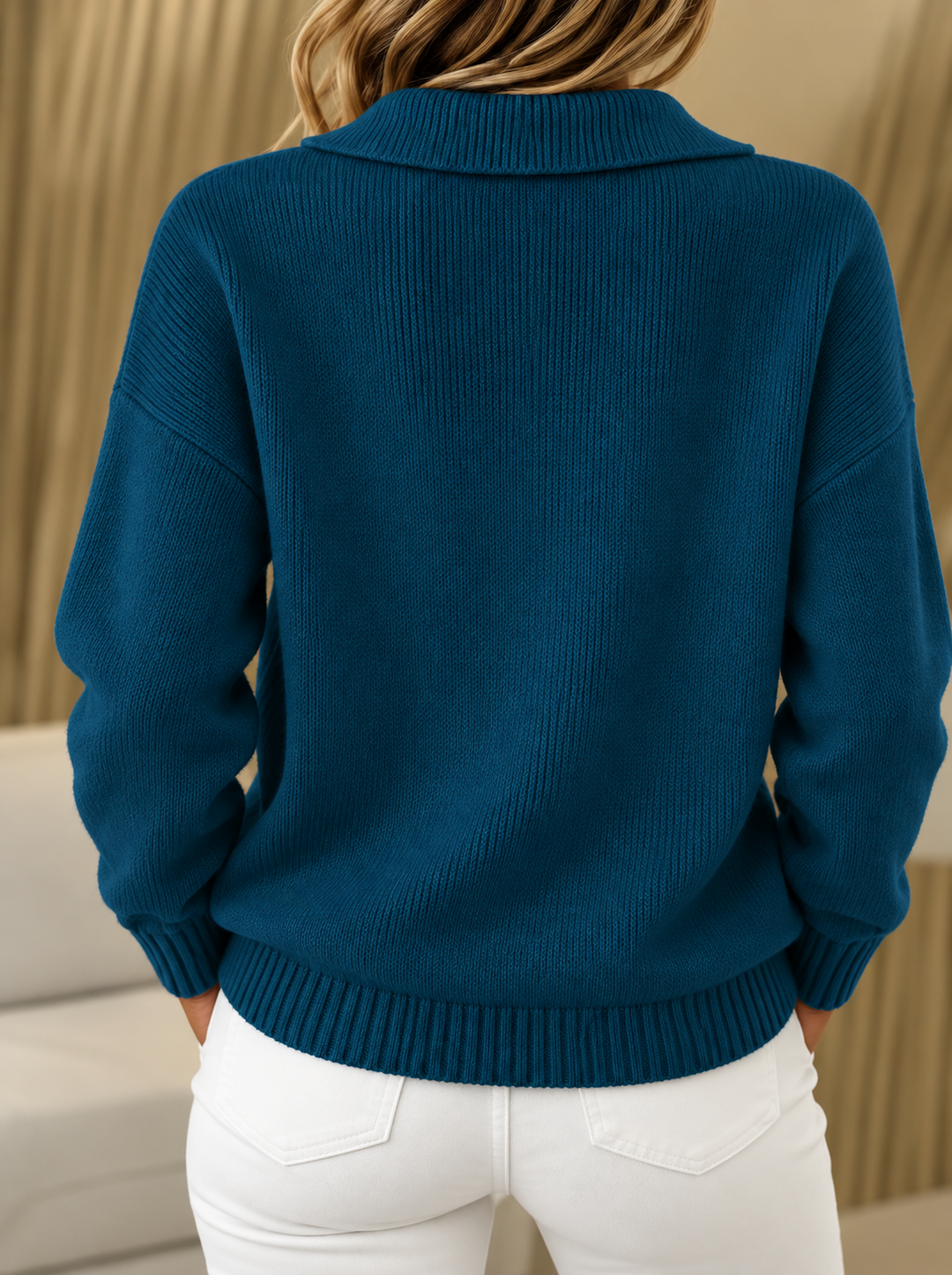 Nellie | Relaxed Cashmere Polo Collar Jumper with Button Neckline