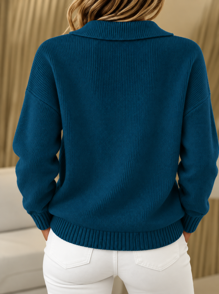 Nellie | Relaxed Cashmere Polo Collar Jumper with Button Neckline