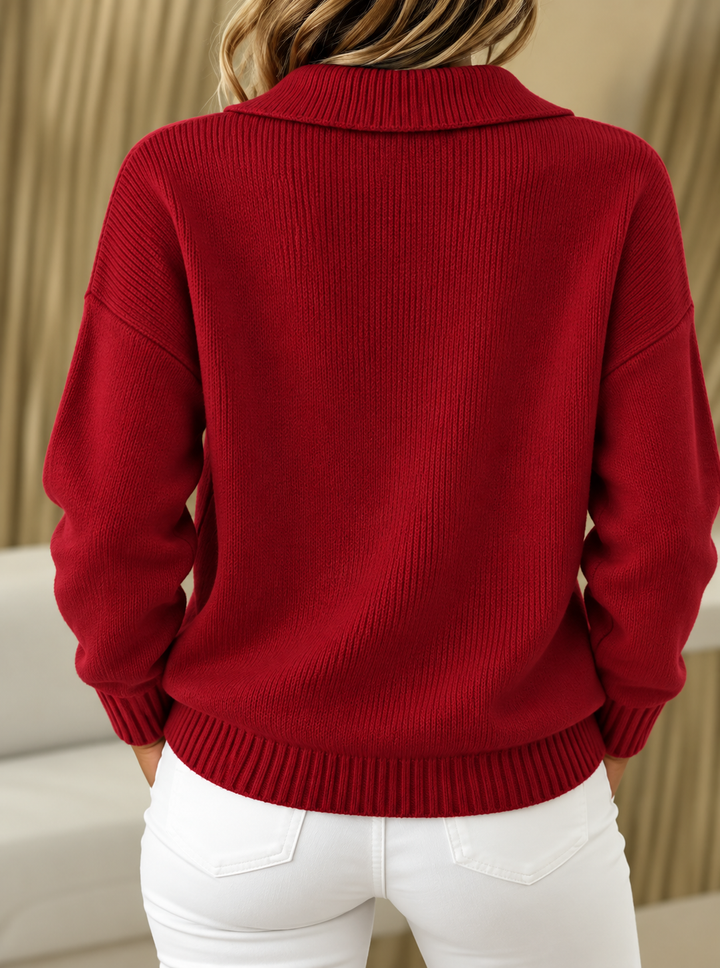 Nellie | Relaxed Cashmere Polo Collar Jumper with Button Neckline