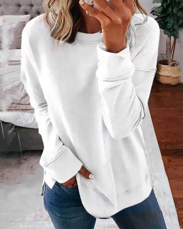 Morwenna | Relaxed Crew Neck Sweatshirt with Curved Hem and Side Slits