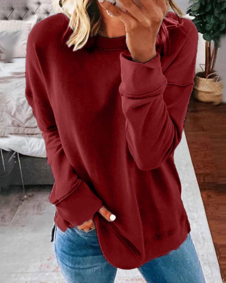Morwenna | Relaxed Crew Neck Sweatshirt with Curved Hem and Side Slits
