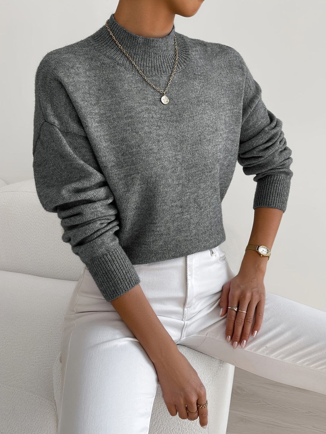Catrin | Relaxed Knit Sweater with Mock Neck and Ribbed Cuffs