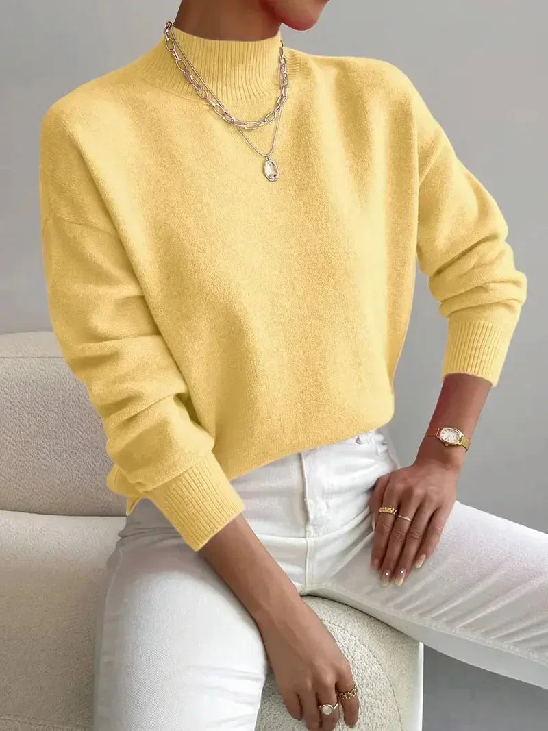 Catrin | Relaxed Knit Sweater with Mock Neck and Ribbed Cuffs