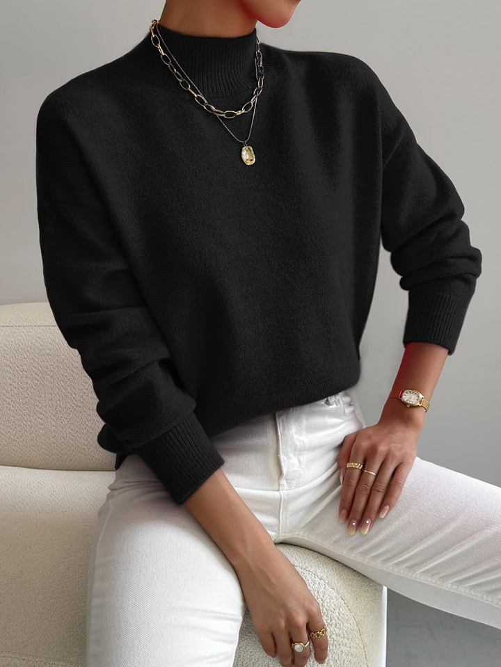 Catrin | Relaxed Knit Sweater with Mock Neck and Ribbed Cuffs