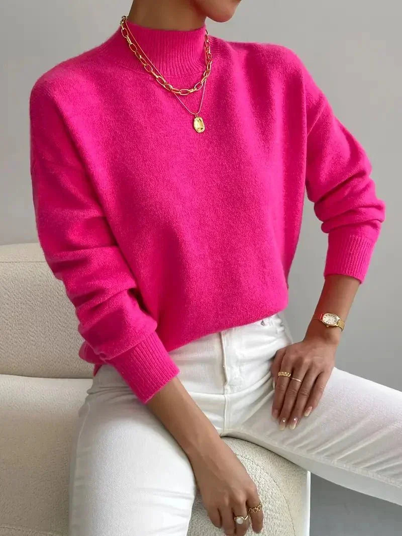 Catrin | Relaxed Knit Sweater with Mock Neck and Ribbed Cuffs