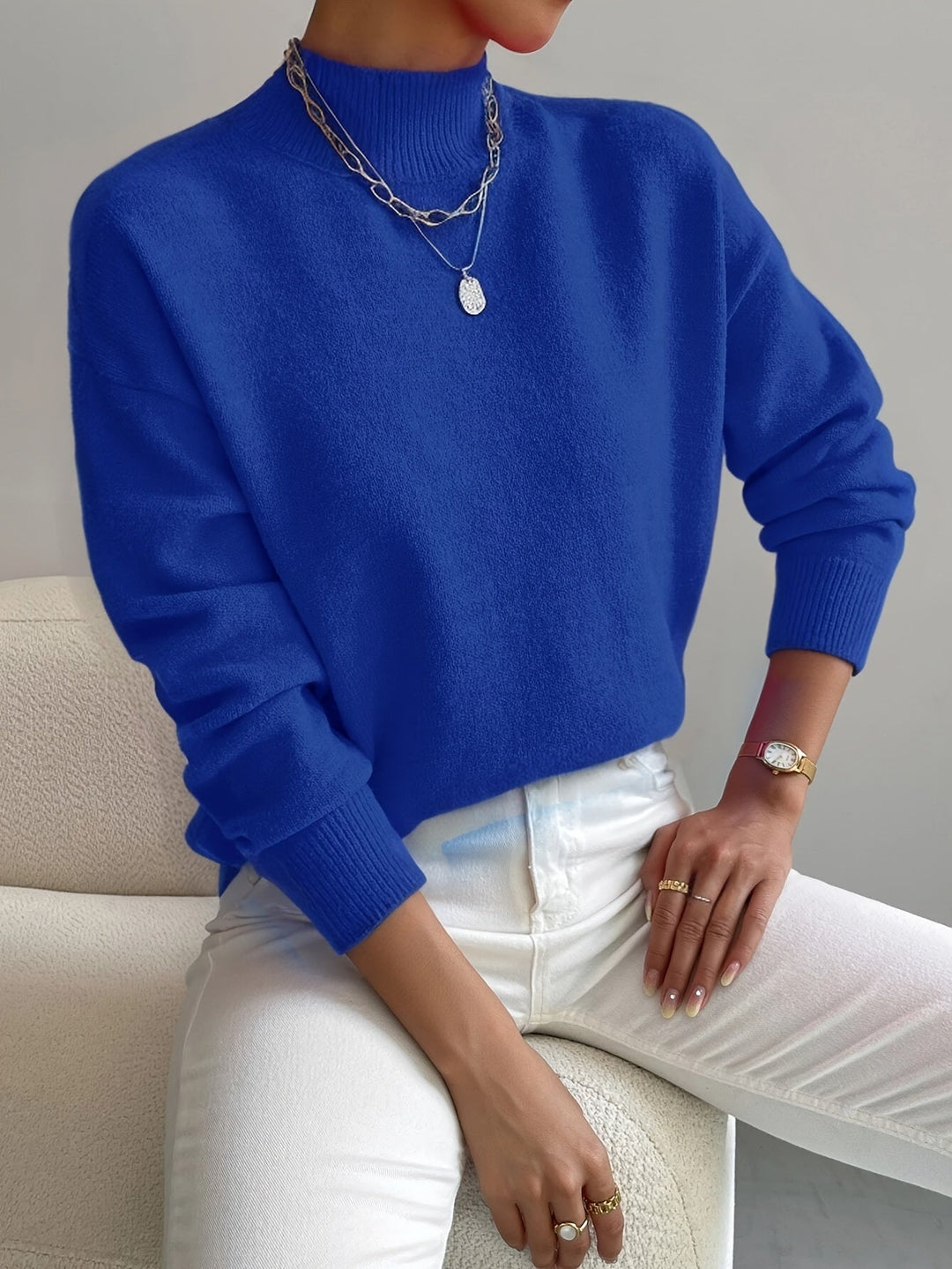 Catrin | Relaxed Knit Sweater with Mock Neck and Ribbed Cuffs