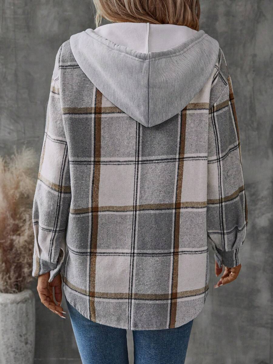 Jenna | Women's Plaid Hooded Shacket with Chest Pocket