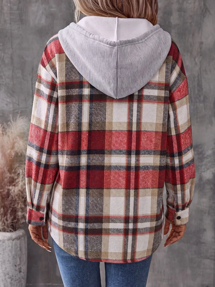 Jenna | Women's Plaid Hooded Shacket with Chest Pocket