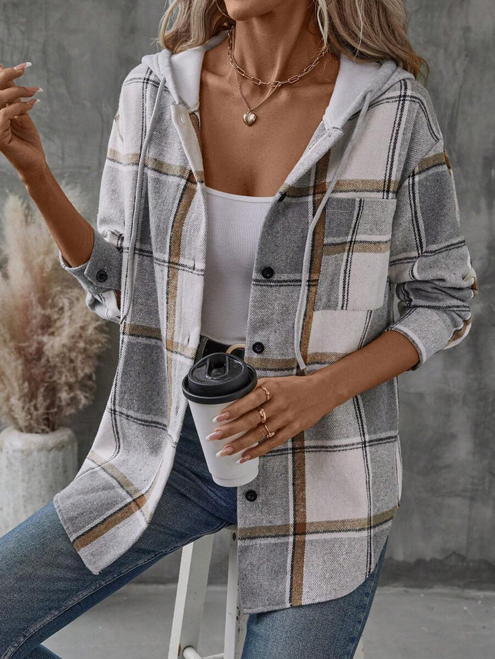 Jenna | Women's Plaid Hooded Shacket with Chest Pocket