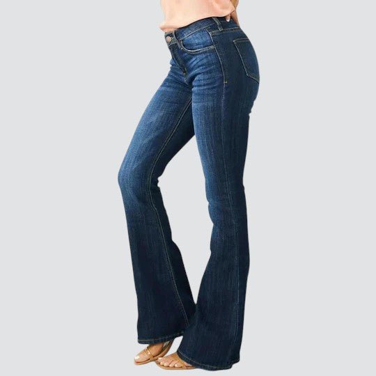 Carrie | Retro Mid Rise Slim Flared Jeans in Dark Wash Stretch Denim