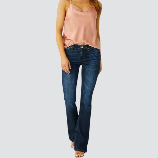 Carrie | Retro Mid Rise Slim Flared Jeans in Dark Wash Stretch Denim